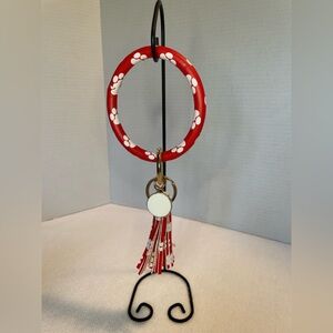 Wristlet Keychain. Paw Print Design. Red and White. NWOT